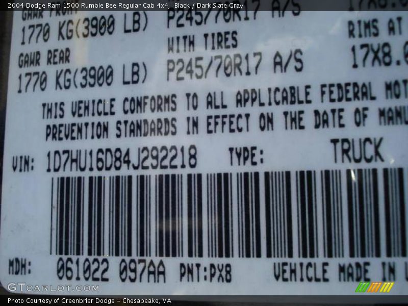 Black / Dark Slate Gray 2004 Dodge Ram 1500 Rumble Bee Regular Cab 4x4