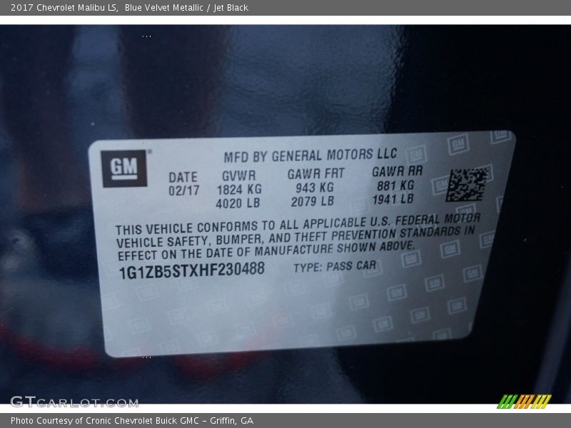 Blue Velvet Metallic / Jet Black 2017 Chevrolet Malibu LS