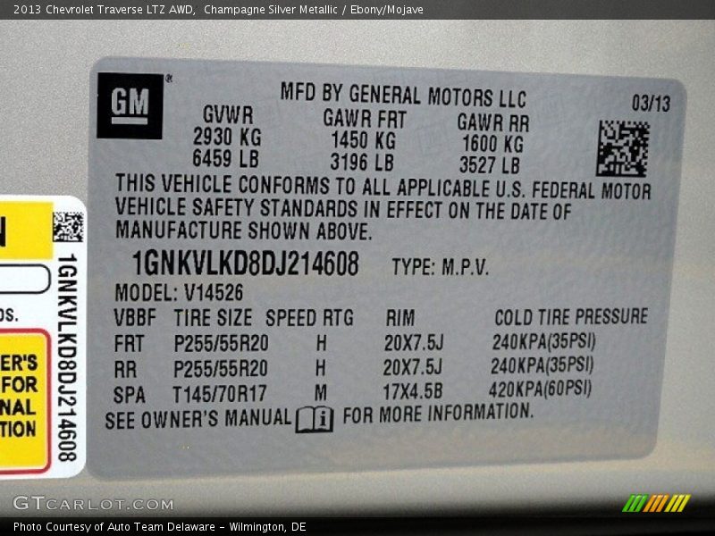 Champagne Silver Metallic / Ebony/Mojave 2013 Chevrolet Traverse LTZ AWD