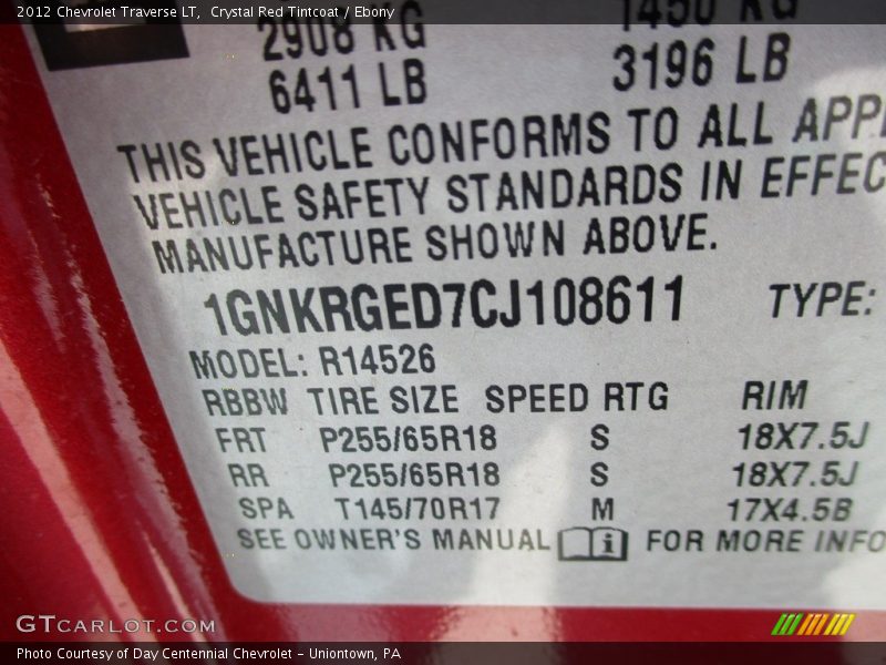 Crystal Red Tintcoat / Ebony 2012 Chevrolet Traverse LT