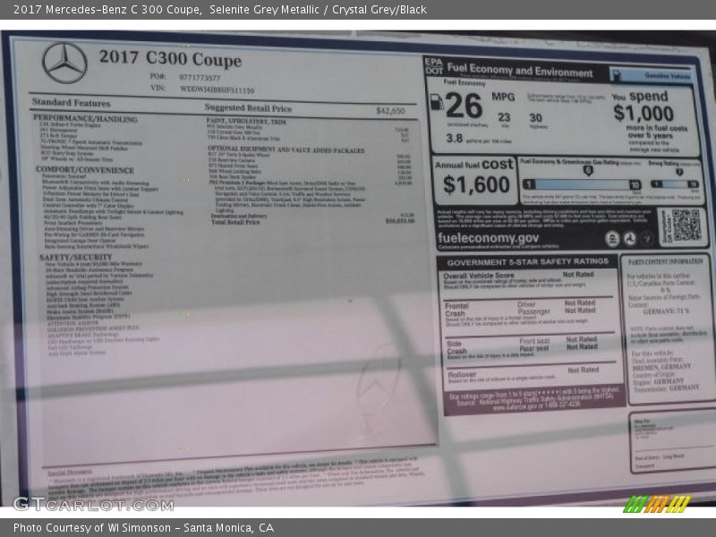  2017 C 300 Coupe Window Sticker