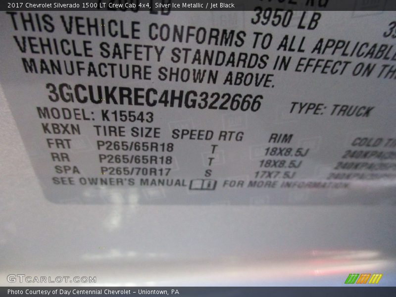 Silver Ice Metallic / Jet Black 2017 Chevrolet Silverado 1500 LT Crew Cab 4x4