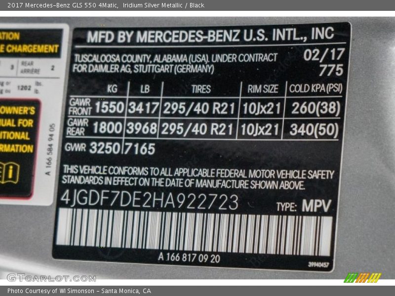 Iridium Silver Metallic / Black 2017 Mercedes-Benz GLS 550 4Matic