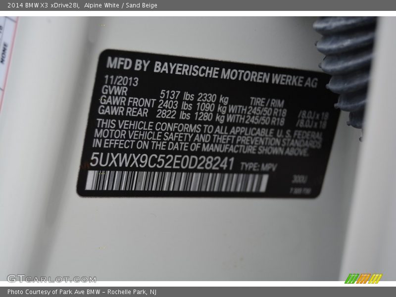 Alpine White / Sand Beige 2014 BMW X3 xDrive28i