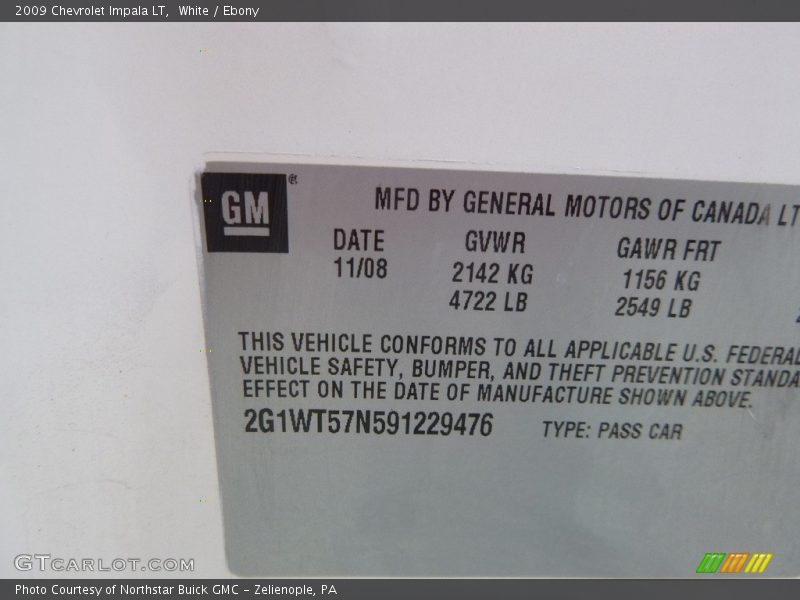 White / Ebony 2009 Chevrolet Impala LT