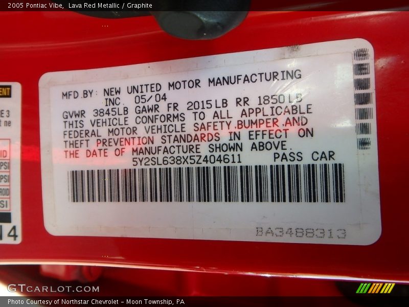 Lava Red Metallic / Graphite 2005 Pontiac Vibe