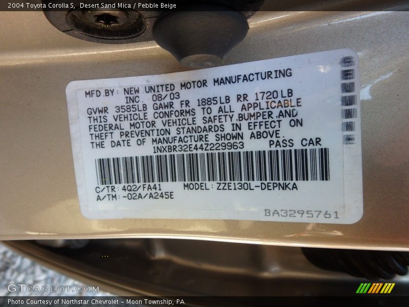 Desert Sand Mica / Pebble Beige 2004 Toyota Corolla S