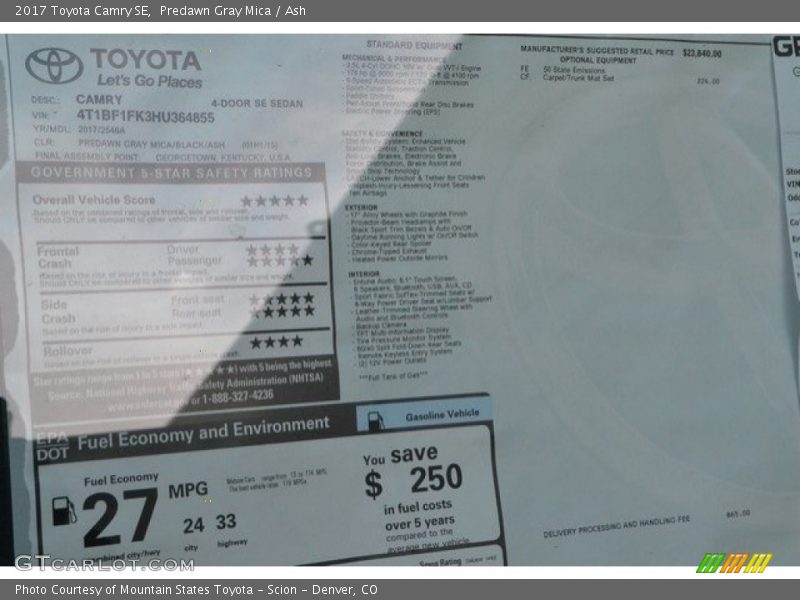 Predawn Gray Mica / Ash 2017 Toyota Camry SE