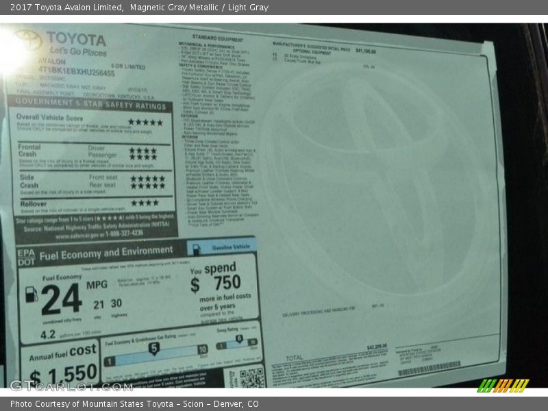 Magnetic Gray Metallic / Light Gray 2017 Toyota Avalon Limited