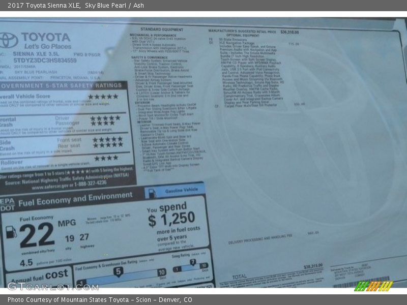 Sky Blue Pearl / Ash 2017 Toyota Sienna XLE