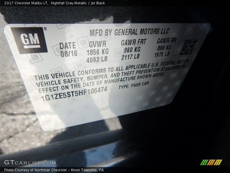 Nightfall Gray Metallic / Jet Black 2017 Chevrolet Malibu LT