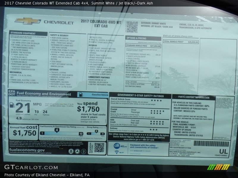 Summit White / Jet Black/­Dark Ash 2017 Chevrolet Colorado WT Extended Cab 4x4