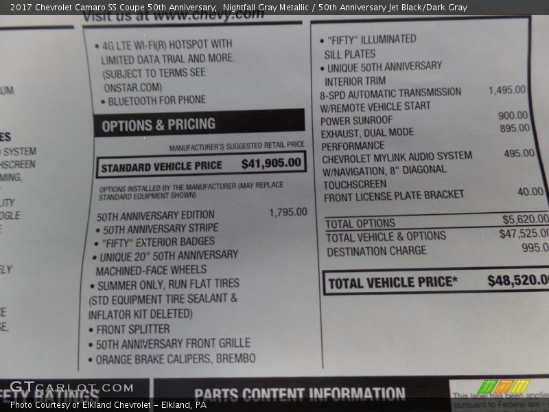 Nightfall Gray Metallic / 50th Anniversary Jet Black/Dark Gray 2017 Chevrolet Camaro SS Coupe 50th Anniversary