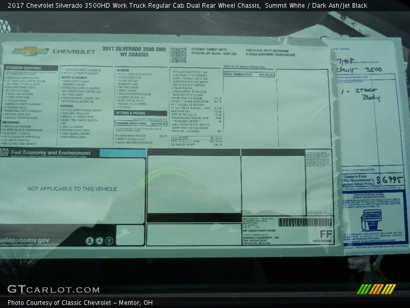  2017 Silverado 3500HD Work Truck Regular Cab Dual Rear Wheel Chassis Window Sticker