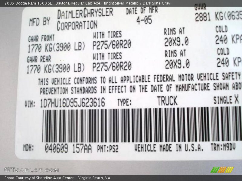 Bright Silver Metallic / Dark Slate Gray 2005 Dodge Ram 1500 SLT Daytona Regular Cab 4x4