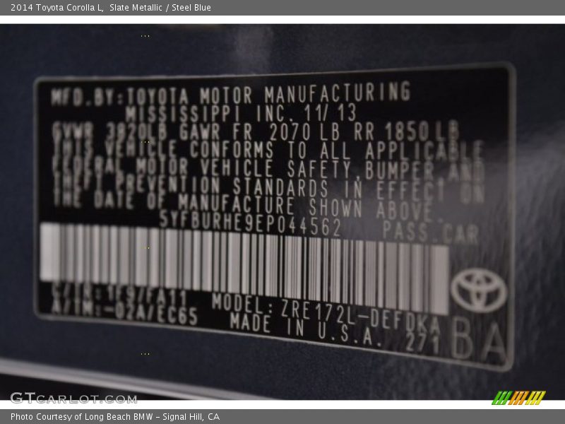 Slate Metallic / Steel Blue 2014 Toyota Corolla L