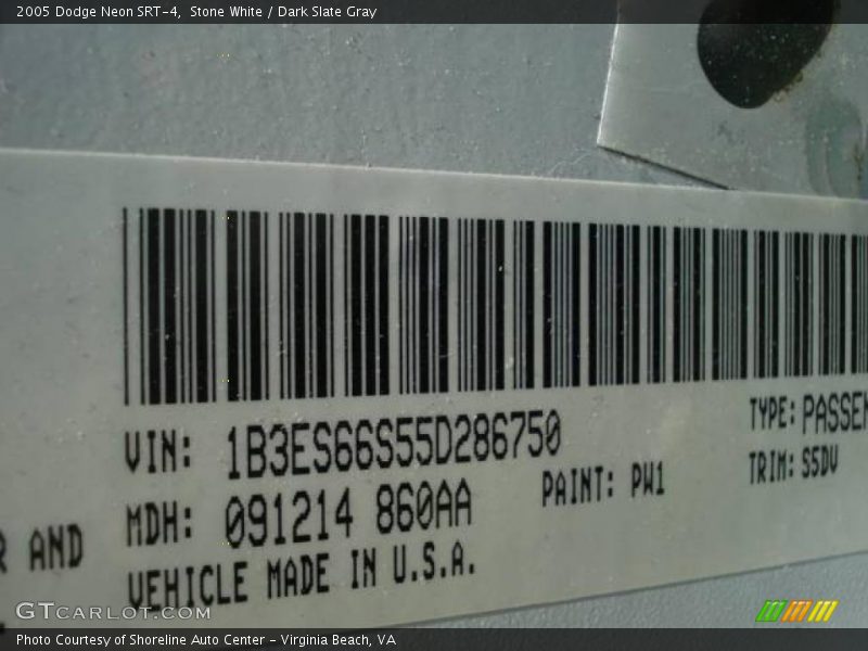 Stone White / Dark Slate Gray 2005 Dodge Neon SRT-4