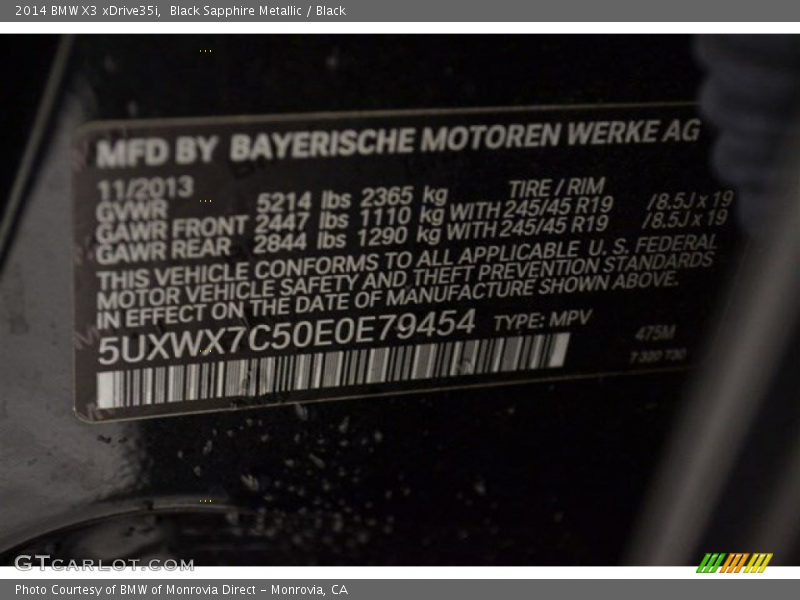 Black Sapphire Metallic / Black 2014 BMW X3 xDrive35i