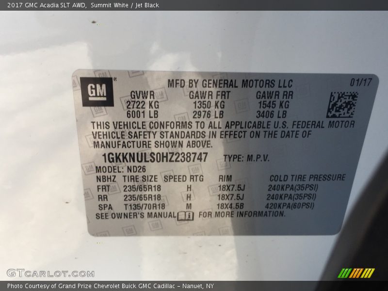 Summit White / Jet Black 2017 GMC Acadia SLT AWD