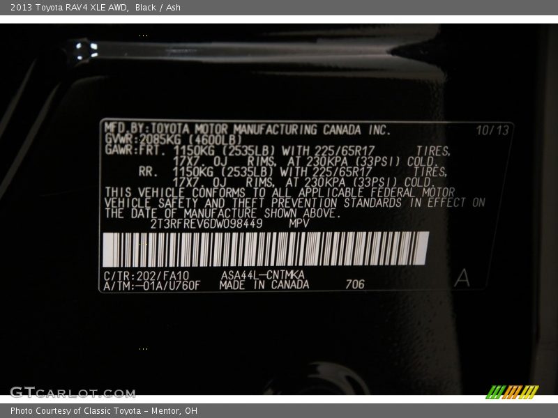 Black / Ash 2013 Toyota RAV4 XLE AWD