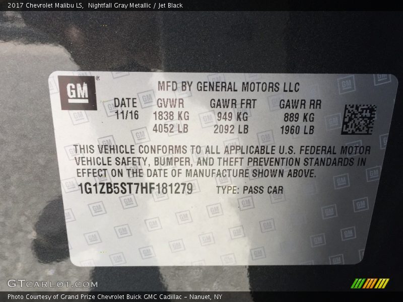 Nightfall Gray Metallic / Jet Black 2017 Chevrolet Malibu LS