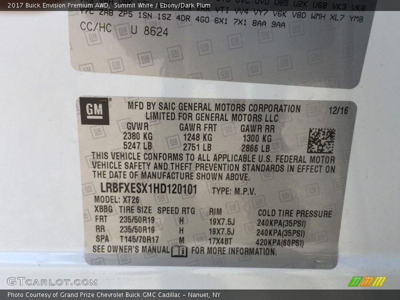 Summit White / Ebony/Dark Plum 2017 Buick Envision Premium AWD
