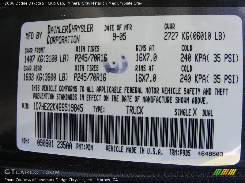 Mineral Gray Metallic / Medium Slate Gray 2006 Dodge Dakota ST Club Cab