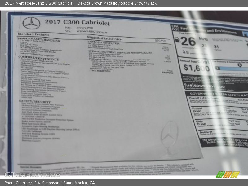  2017 C 300 Cabriolet Window Sticker