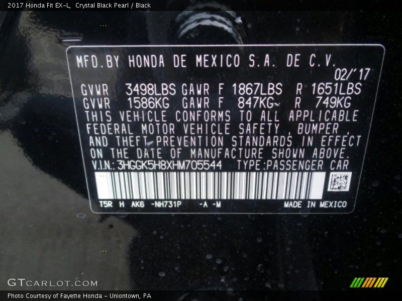 Crystal Black Pearl / Black 2017 Honda Fit EX-L