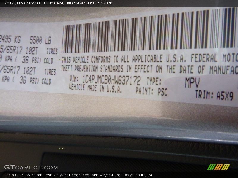 Billet Silver Metallic / Black 2017 Jeep Cherokee Latitude 4x4
