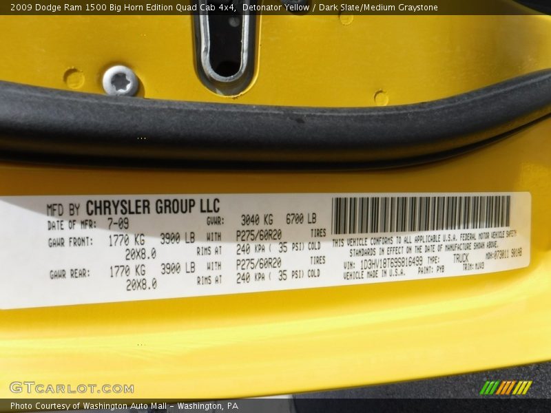 Detonator Yellow / Dark Slate/Medium Graystone 2009 Dodge Ram 1500 Big Horn Edition Quad Cab 4x4