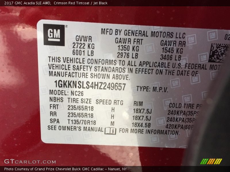 Crimson Red Tintcoat / Jet Black 2017 GMC Acadia SLE AWD