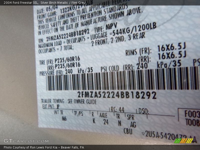 Silver Birch Metallic / Flint Grey 2004 Ford Freestar SEL