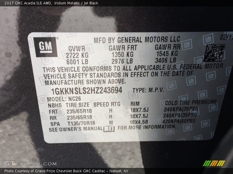 Iridium Metallic / Jet Black 2017 GMC Acadia SLE AWD