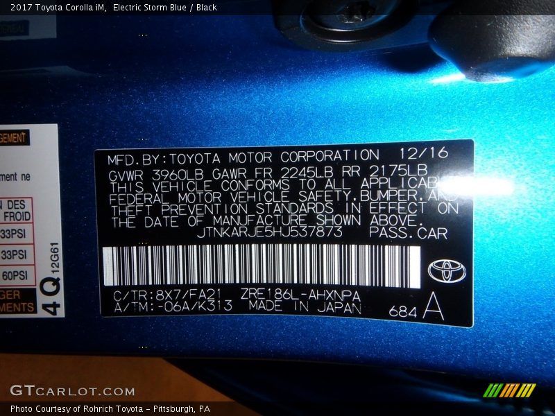 Electric Storm Blue / Black 2017 Toyota Corolla iM