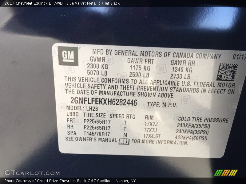 Blue Velvet Metallic / Jet Black 2017 Chevrolet Equinox LT AWD