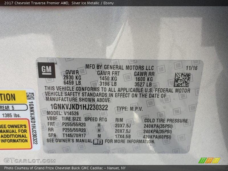 Silver Ice Metallic / Ebony 2017 Chevrolet Traverse Premier AWD