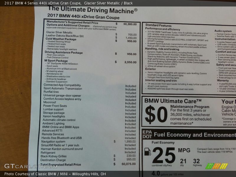  2017 4 Series 440i xDrive Gran Coupe Window Sticker