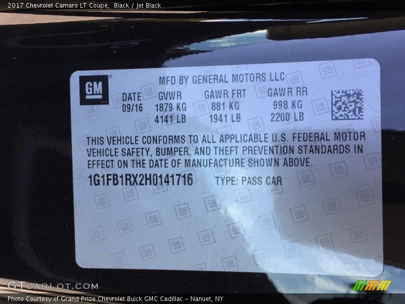 Black / Jet Black 2017 Chevrolet Camaro LT Coupe