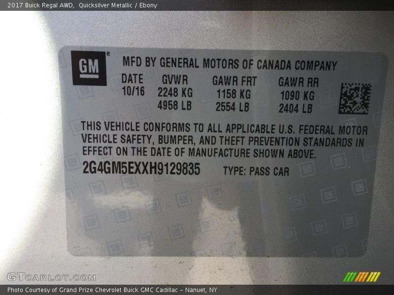 Quicksilver Metallic / Ebony 2017 Buick Regal AWD