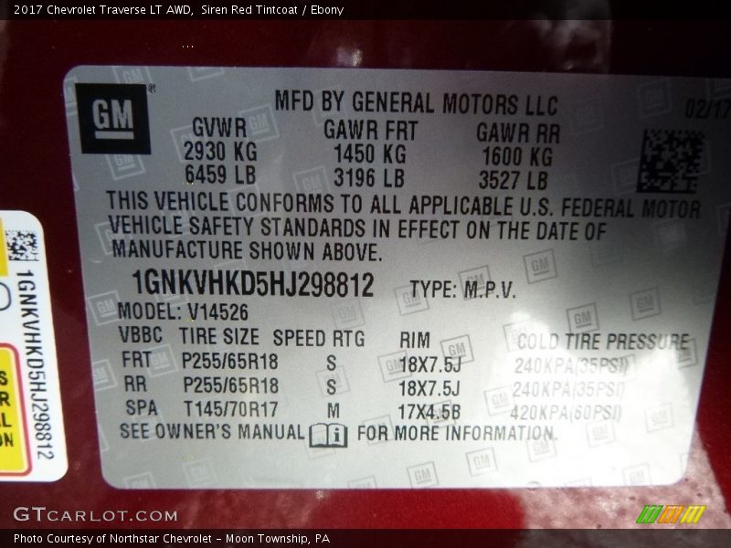Siren Red Tintcoat / Ebony 2017 Chevrolet Traverse LT AWD