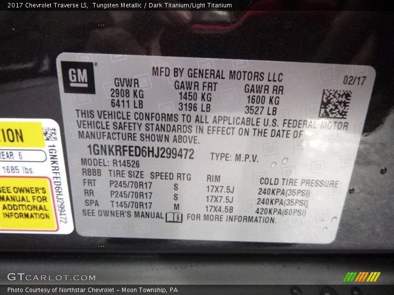 Tungsten Metallic / Dark Titanium/Light Titanium 2017 Chevrolet Traverse LS