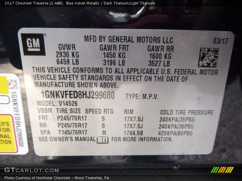 Blue Velvet Metallic / Dark Titanium/Light Titanium 2017 Chevrolet Traverse LS AWD