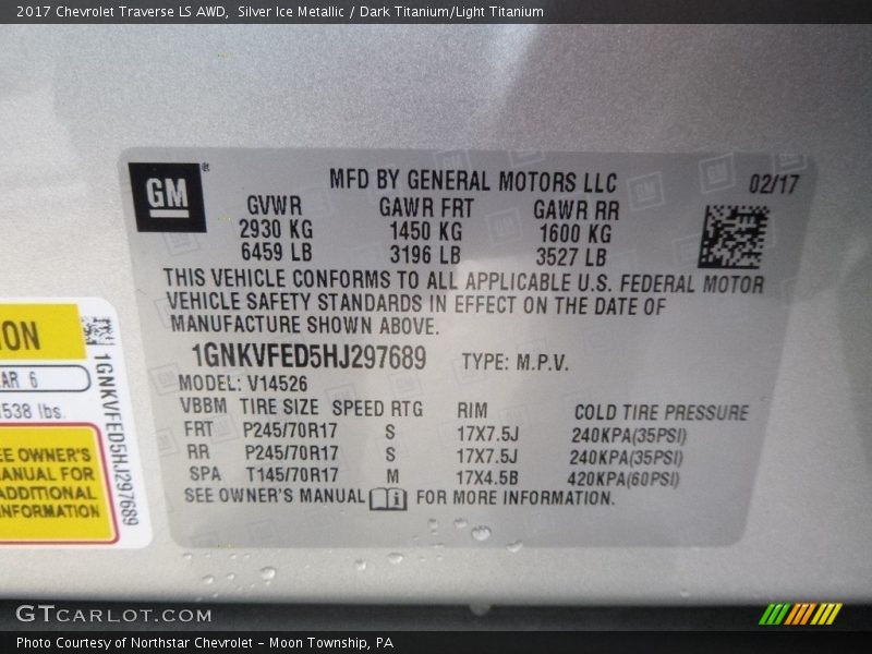 Silver Ice Metallic / Dark Titanium/Light Titanium 2017 Chevrolet Traverse LS AWD