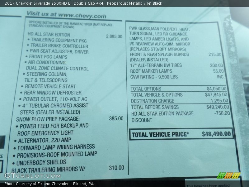 Pepperdust Metallic / Jet Black 2017 Chevrolet Silverado 2500HD LT Double Cab 4x4