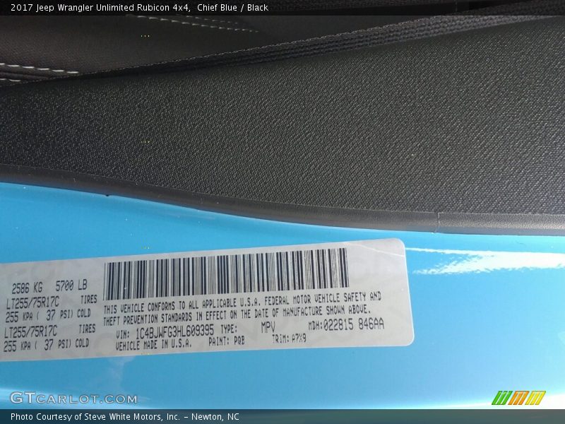 Chief Blue / Black 2017 Jeep Wrangler Unlimited Rubicon 4x4
