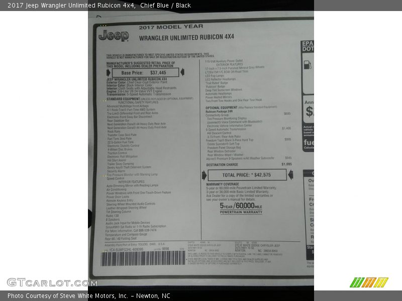 Chief Blue / Black 2017 Jeep Wrangler Unlimited Rubicon 4x4
