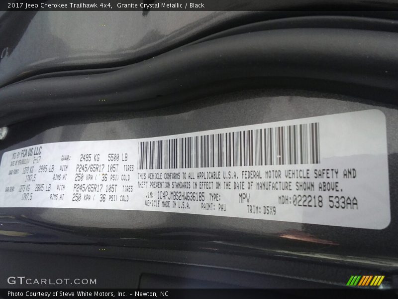 Granite Crystal Metallic / Black 2017 Jeep Cherokee Trailhawk 4x4