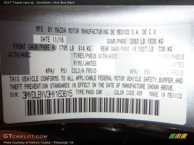 Chromium / Mid-Blue Black 2017 Toyota Yaris iA