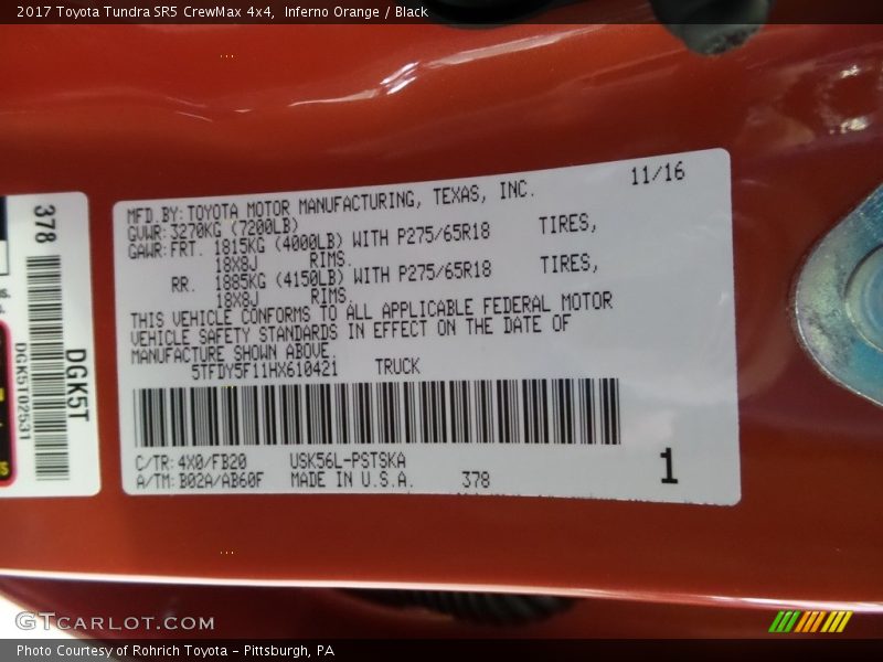 2017 Tundra SR5 CrewMax 4x4 Inferno Orange Color Code 4X0